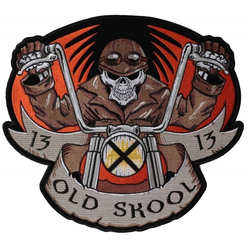 Vest Patch - Old Skool 13 - Skull - Rider - Large - PL6037-DS