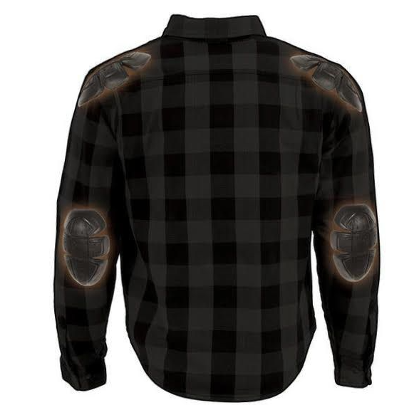 Flannel Motorcycle Shirt - Men's - Armor - Up To Size 5XL - Gray Black Plaid - SHR12-CC-DL - Image 3