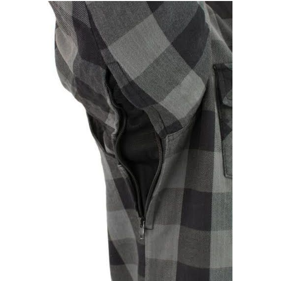Flannel Motorcycle Shirt - Men's - Armor - Up To Size 5XL - Gray Black Plaid - SHR12-CC-DL - Image 7