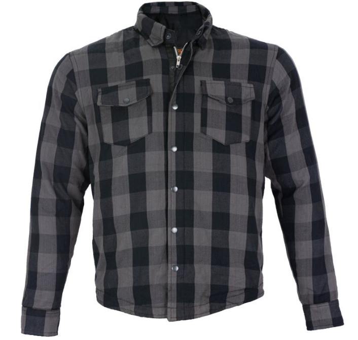 Flannel Motorcycle Shirt - Men's - Armor - Up To Size 5XL - Gray Black Plaid - SHR12-CC-DL - Image 6