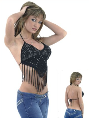 Halter Top - Women's - Black - With Studs - Tassles - SK915-BLK-DL