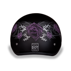 DOT Motorcycle Helmet - Tribal Purple Roses - Shorty - D6-PR-DH