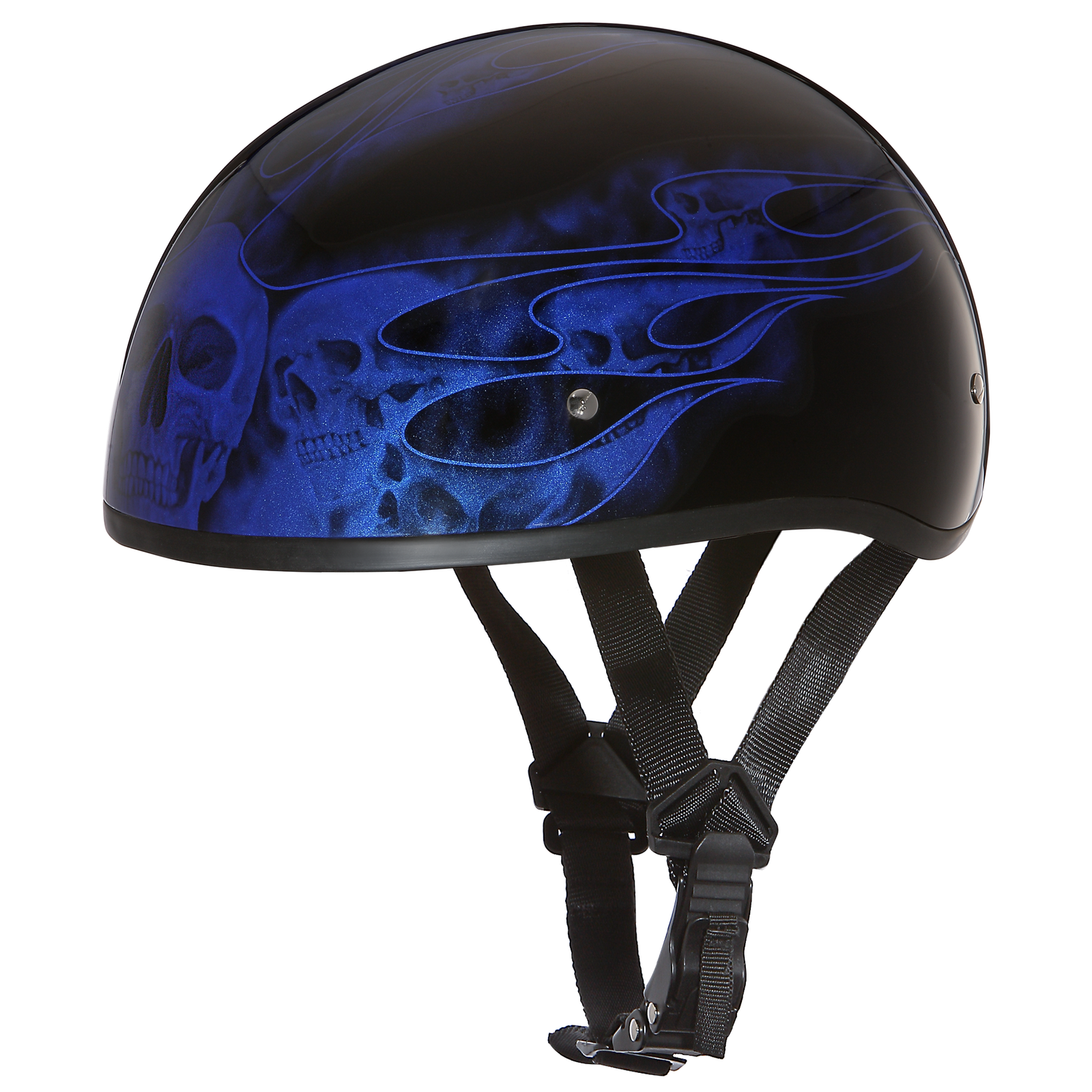 DOT Motorcycle Helmet - Skull Blue Flames - Shorty - D6-SFB-DH - Image 6