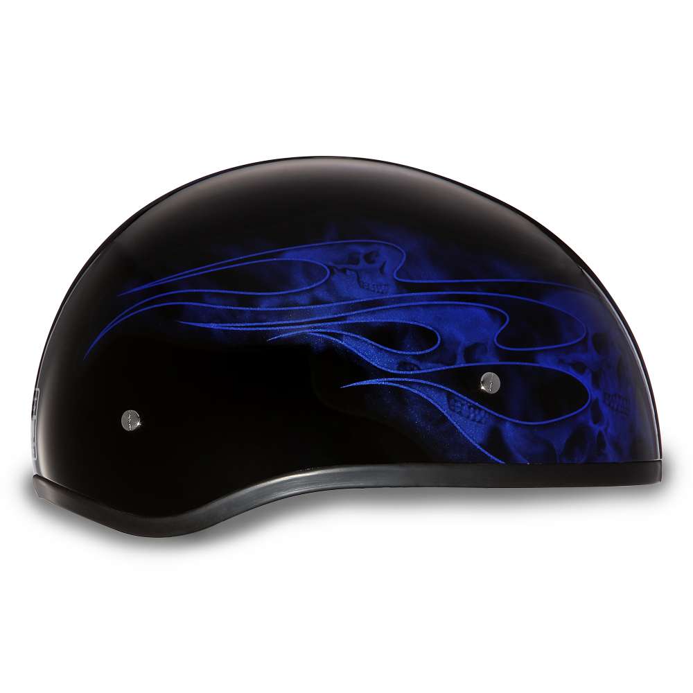 DOT Motorcycle Helmet - Skull Blue Flames - Shorty - D6-SFB-DH - Image 4
