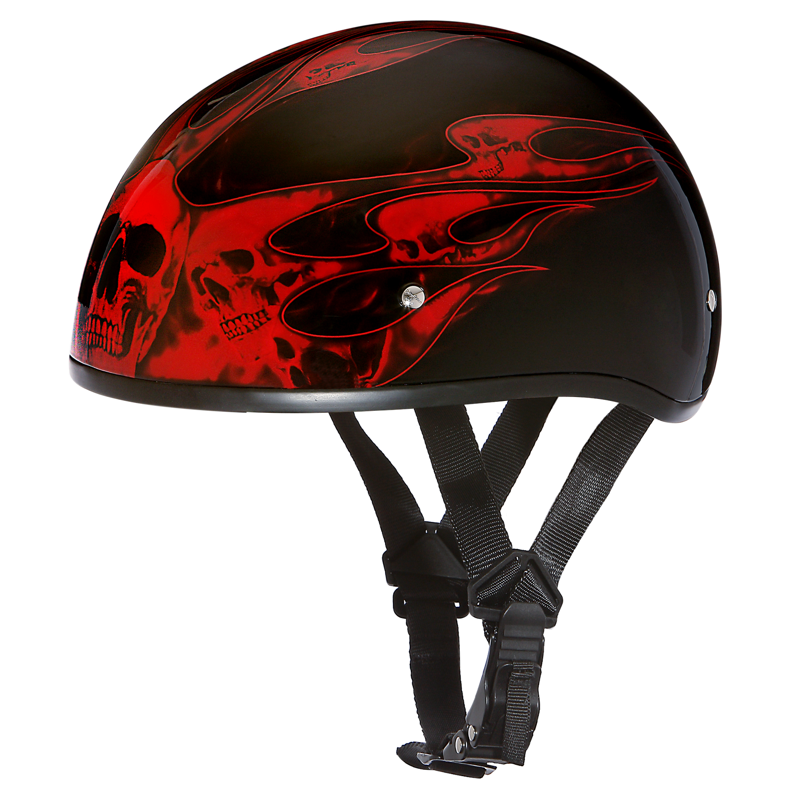 DOT Motorcycle Helmet - Skull Red Flames - Shorty - D6-SFR-DH - Image 2
