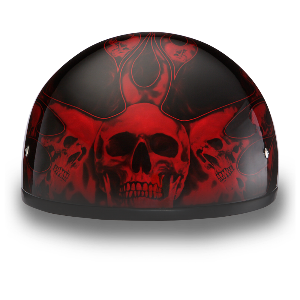 DOT Motorcycle Helmet - Skull Red Flames - Shorty - D6-SFR-DH