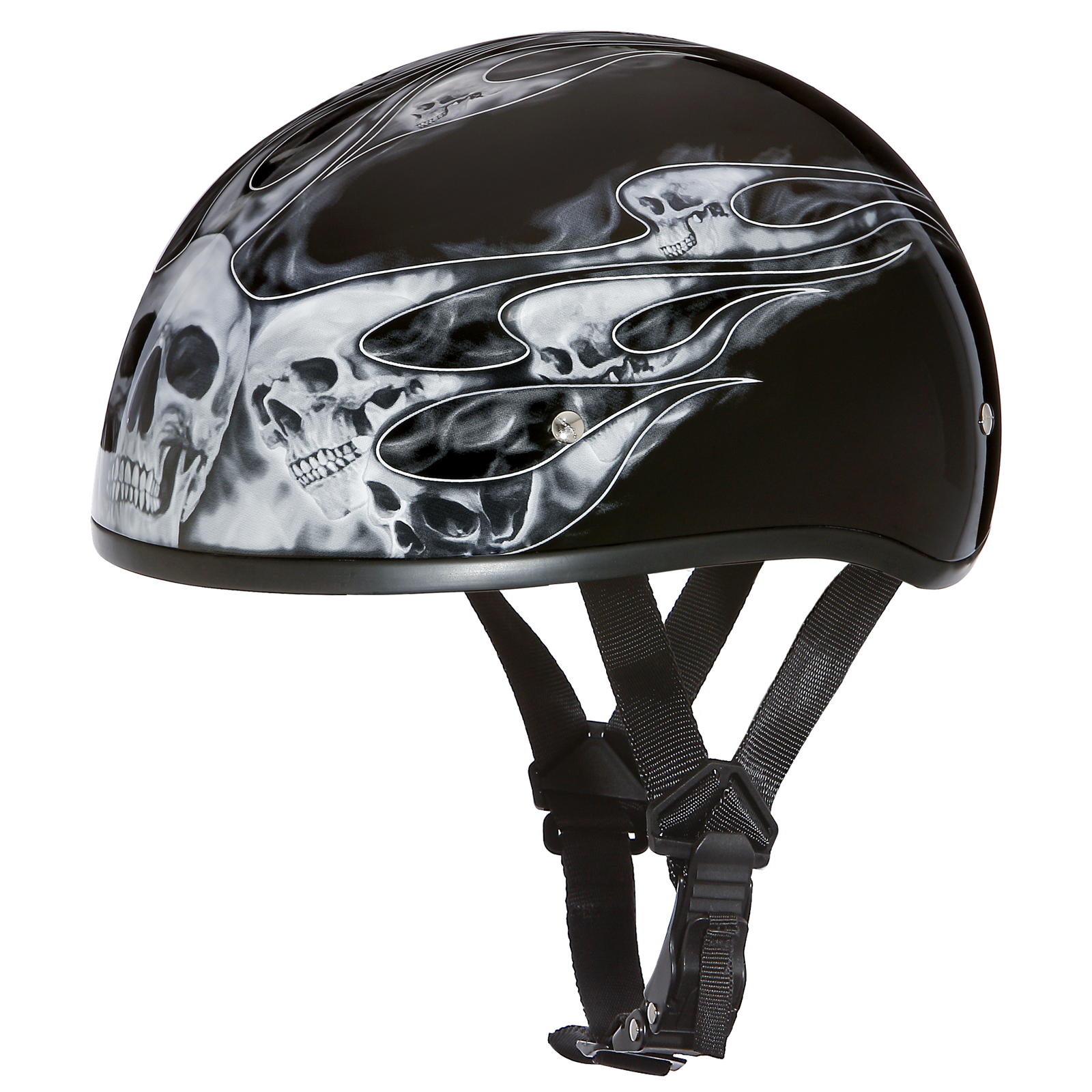 DOT Motorcycle Helmet - Skull Silver Flames - Shorty - D6-SFS-DH - Image 2