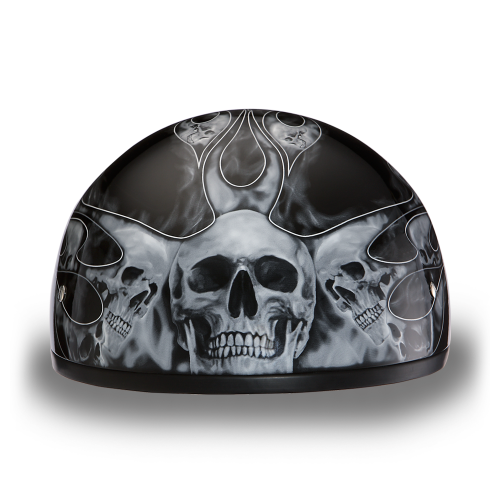 DOT Motorcycle Helmet - Skull Silver Flames - Shorty - D6-SFS-DH