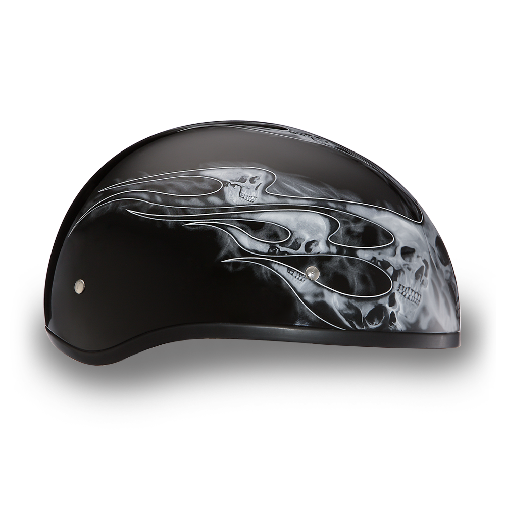 DOT Motorcycle Helmet - Skull Silver Flames - Shorty - D6-SFS-DH - Image 6