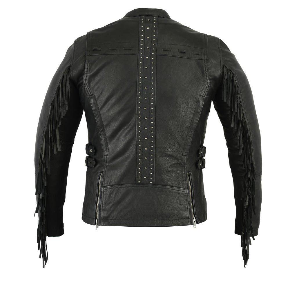 Leather Motorcycle Jacket - Women's - Updated Fringe and Rivets Design - DS880-DS - Image 3