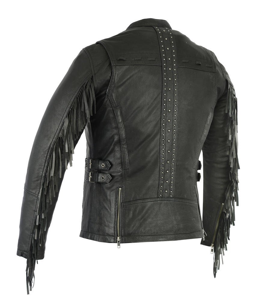 Leather Motorcycle Jacket - Women's - Updated Fringe and Rivets Design - DS880-DS - Image 5