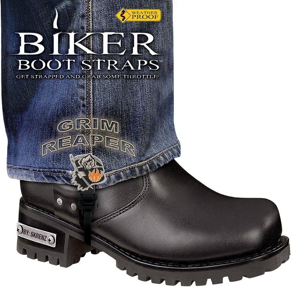 Pair of Biker Boot Straps - 6 Inch - Grim Reaper - Motorcycle - BBS-GR6-DS