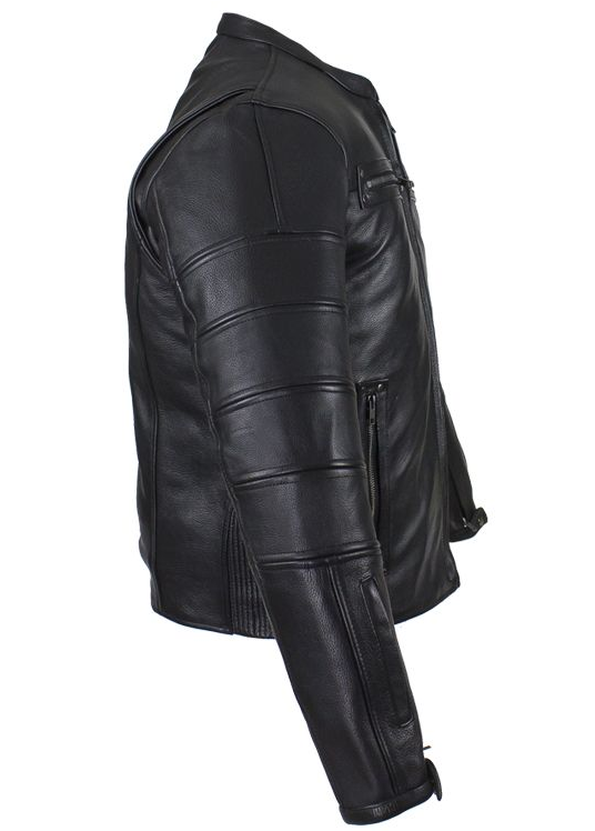 Black Pleated Racer Leather Jacket with Concealed Carry Pockets - SKU MJ828-DL - Image 2