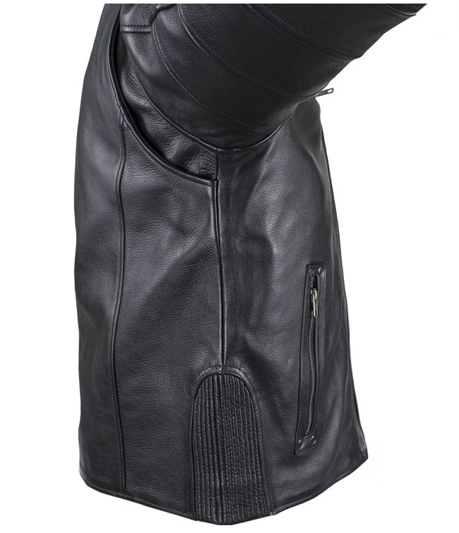 Black Pleated Racer Leather Jacket with Concealed Carry Pockets - SKU MJ828-DL - Image 3