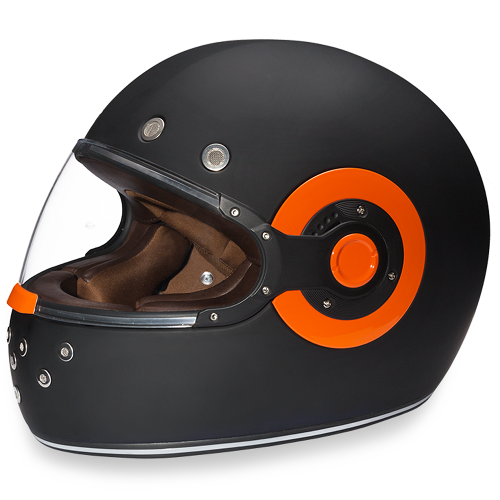 DOT Motorcycle Helmet - Daytona Retro - Dull Black - Full Face - Orange Accents - R1-O-DH