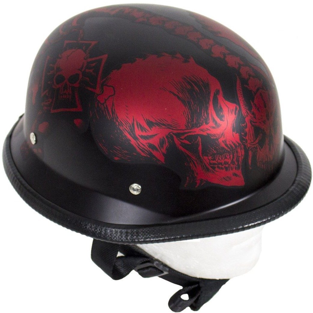 Novelty Motorcycle Helmet - Matte Burgundy Horned Skeletons - H502-D5-BURG-DL