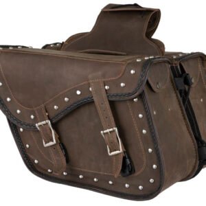 Saddlebags - Leather - Vintage Brown - Studs - Motorcycle Luggage - SD4065-STUD-BRN24-DL