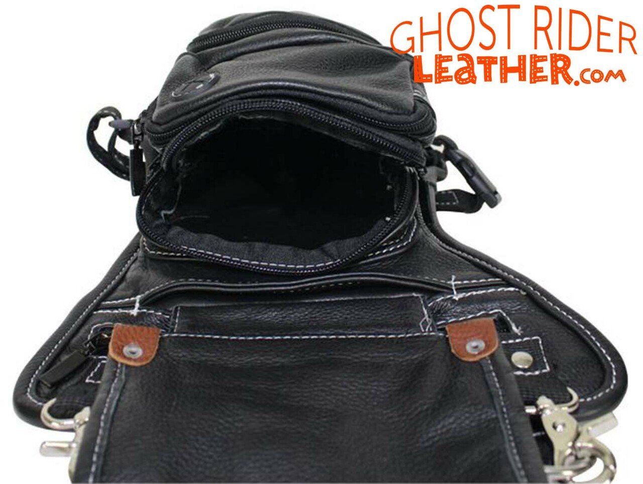 Leather Thigh Bag - Gun Pocket - Black - Touch of Brown - Motorcycle - AC1029-11-BRN2T-DL