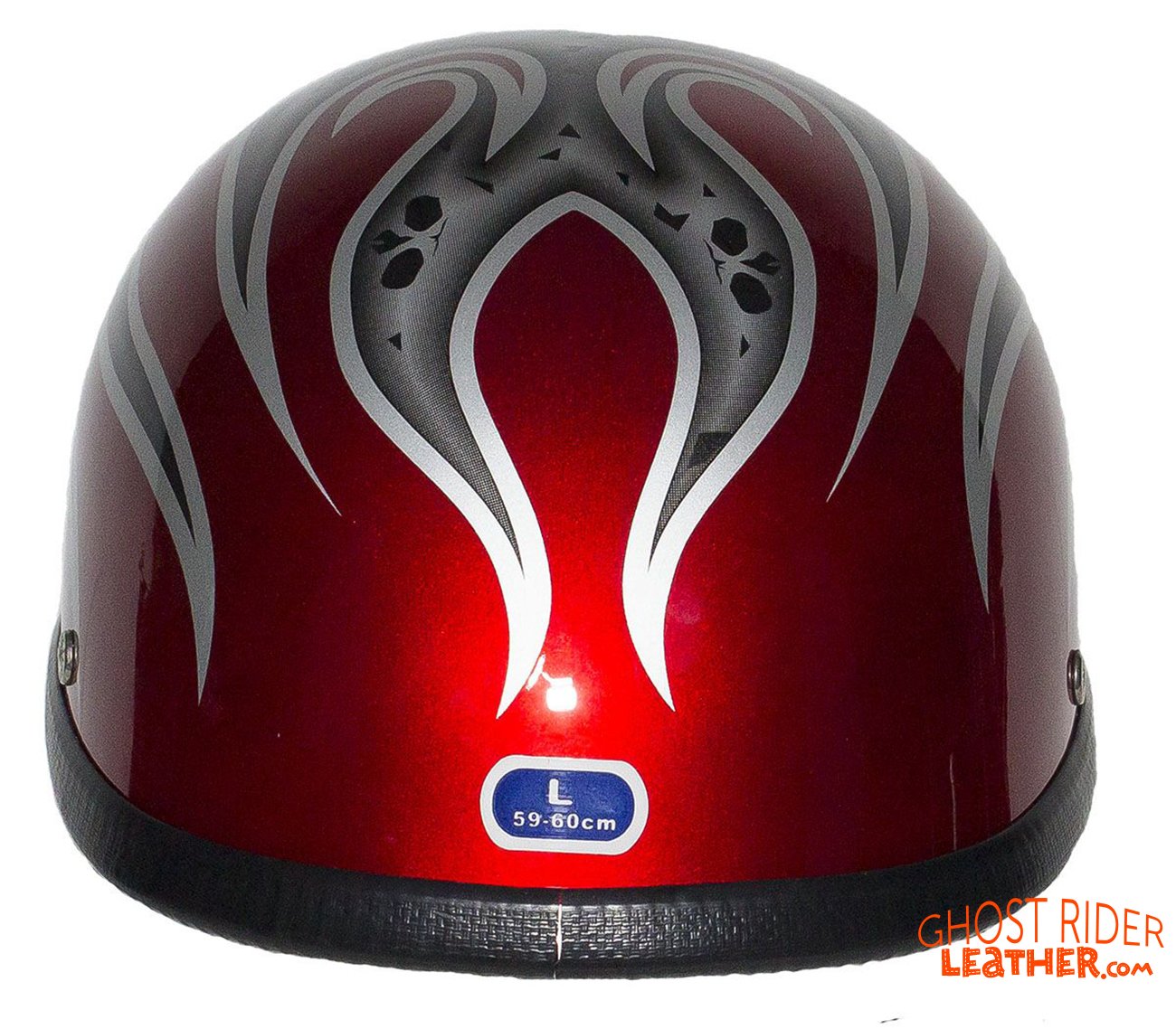 Novelty Motorcycle Helmet - Silver Skulls - Burgundy Flames - H401-D4-BURG-1-DL