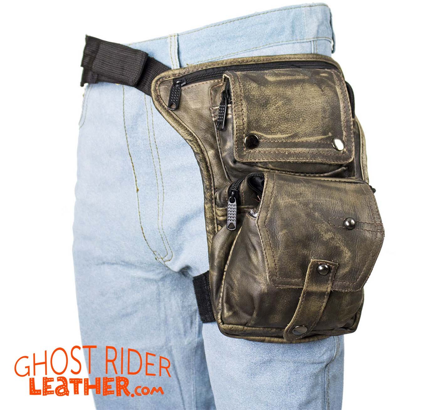 Leather Thigh Bag - Gun Pocket - Distressed Brown - Motorcycle - AC1025-12-DL