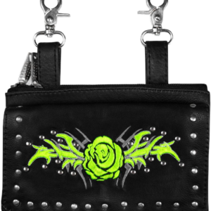 Leather Belt Bag - Lime - Rose Design - Handbag - BAG35-EBL6-LIME-DL