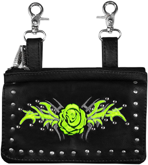 Leather Belt Bag - Lime - Rose Design - Handbag - BAG35-EBL6-LIME-DL