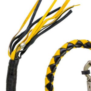 2 Inches Around - Get Back Whip in Black and Yellow Leather - 42 Inches - Motorcycle Accessories - GBW8-11-T1-DL