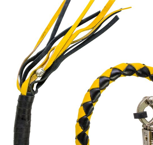 2 Inches Around - Get Back Whip in Black and Yellow Leather - 42 Inches - Motorcycle Accessories - GBW8-11-T1-DL