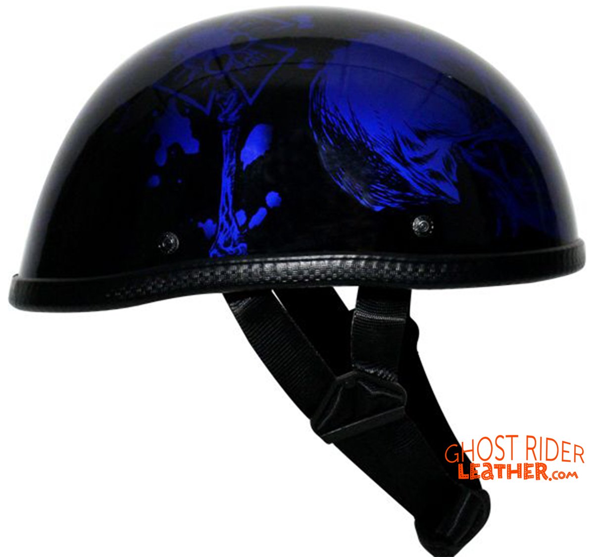 Novelty Motorcycle Helmet - Gloss Blue Horned Skeletons - H401-D5-BLUE-DL