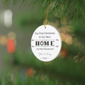 Custom New Home Ceramic Ornament - Christmas Wreath - Personalized