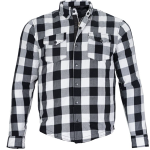 Flannel Motorcycle Shirt - Men's - Armor - Up To Size 5XL - White Black Plaid - SHR13-CC-DL