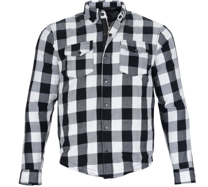 Flannel Motorcycle Shirt - Men's - Armor - Up To Size 5XL - White Black Plaid - SHR13-CC-DL