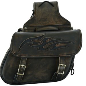 Saddlebags - Leather - Distressed Brown - Flame - Gun Holster - Motorcycle - SD-FLAME-12N-DL