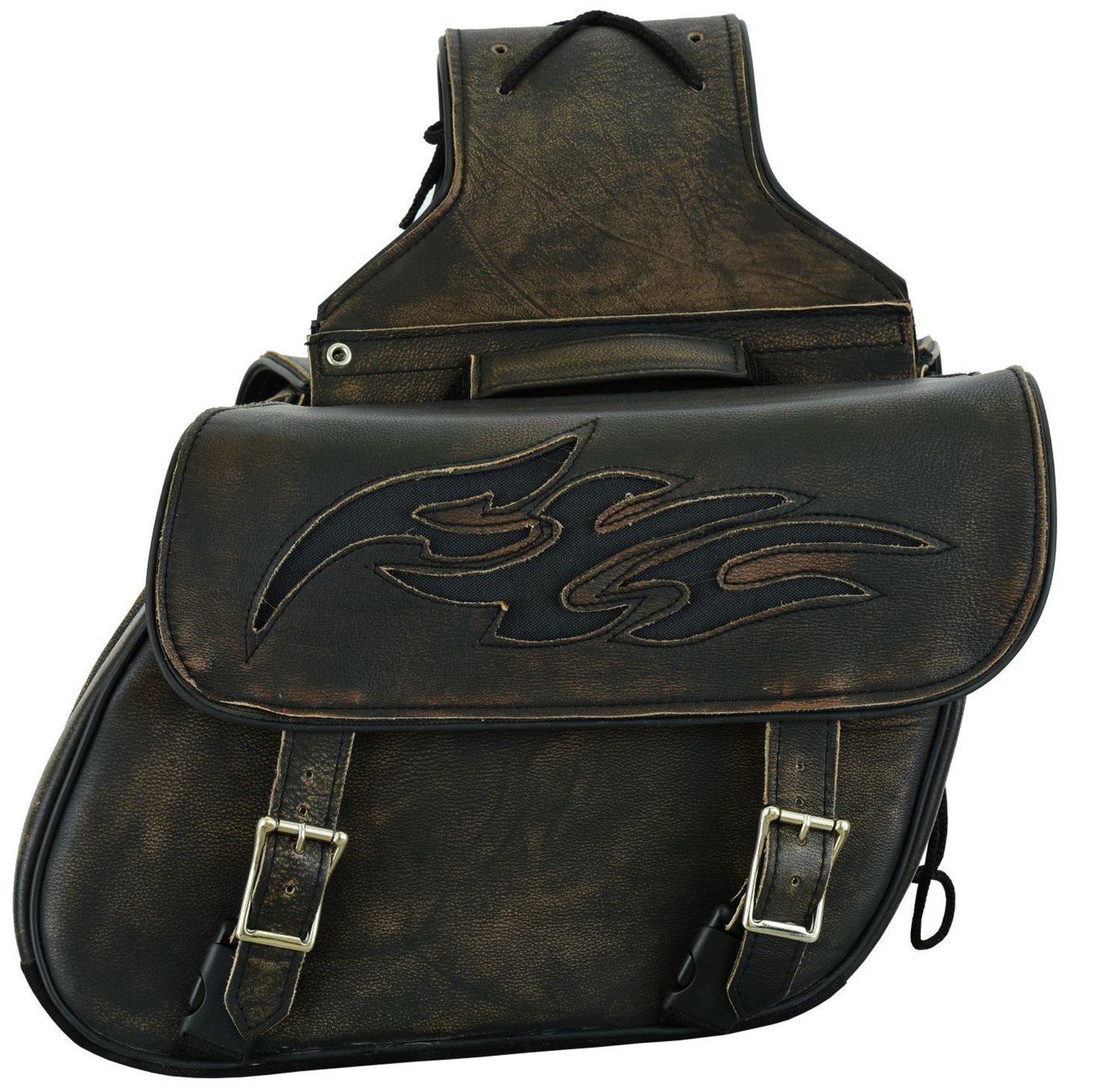 Saddlebags - Leather - Distressed Brown - Flame - Gun Holster - Motorcycle - SD-FLAME-12N-DL