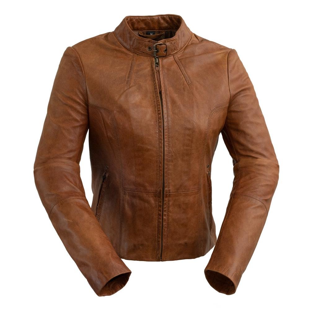 Rexie - Women's Leather Motorcycle Jacket - Sangria - Navy Blue - Dark Cognac - WBL1383-WB