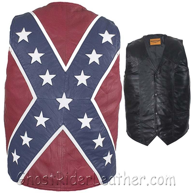 Leather Motorcycle Vest - Men's - Rebel Flag - Confederate - MV2700-07-DL