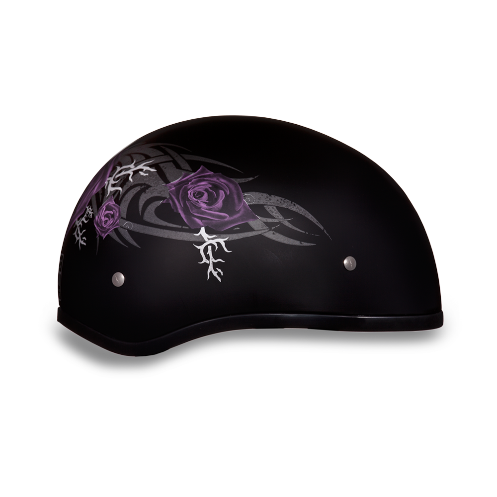 DOT Motorcycle Helmet - Tribal Purple Roses - Shorty - D6-PR-DH