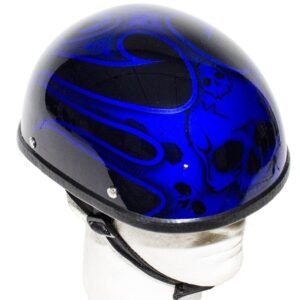 Novelty Motorcycle Helmet - Gloss Blue - Burning Skull - Shorty - H401-D4-BLUE-DL