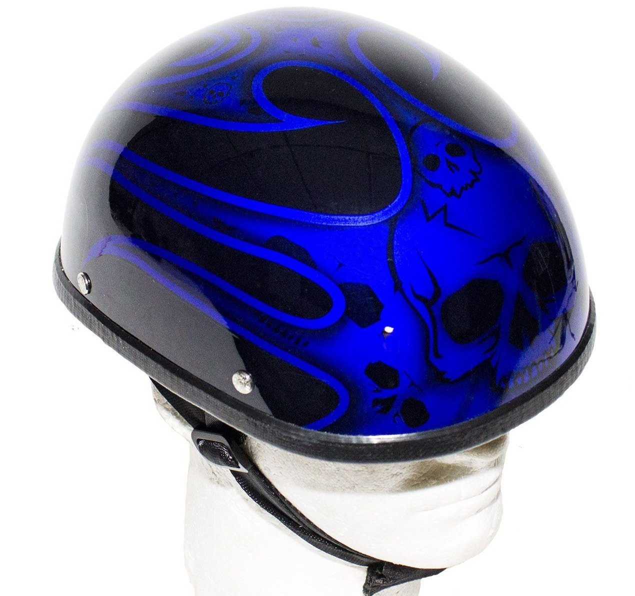 Novelty Motorcycle Helmet - Gloss Blue - Burning Skull - Shorty - H401-D4-BLUE-DL