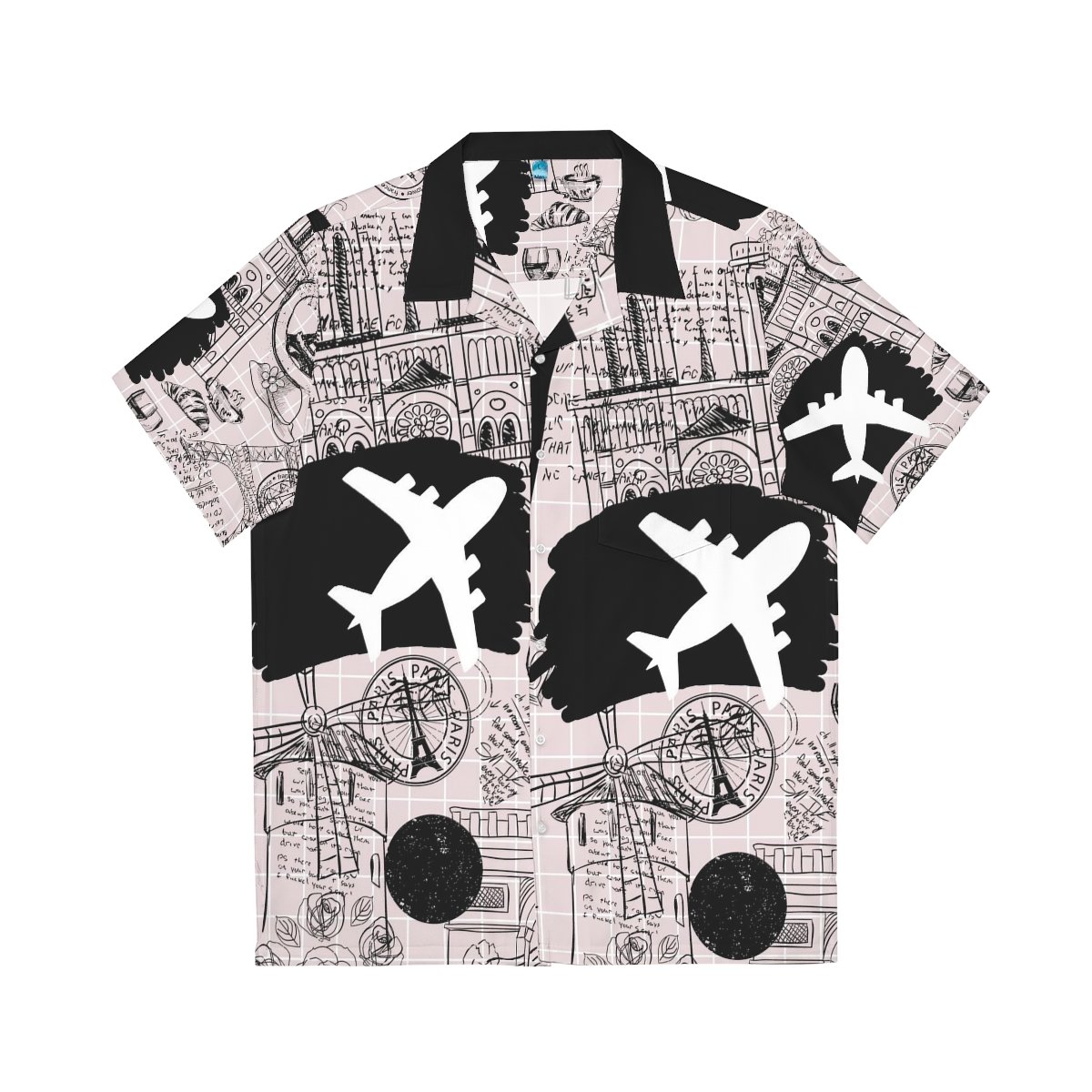 Hawaiian Shirt - Travel Airplanes Paris - Men's - Black and White