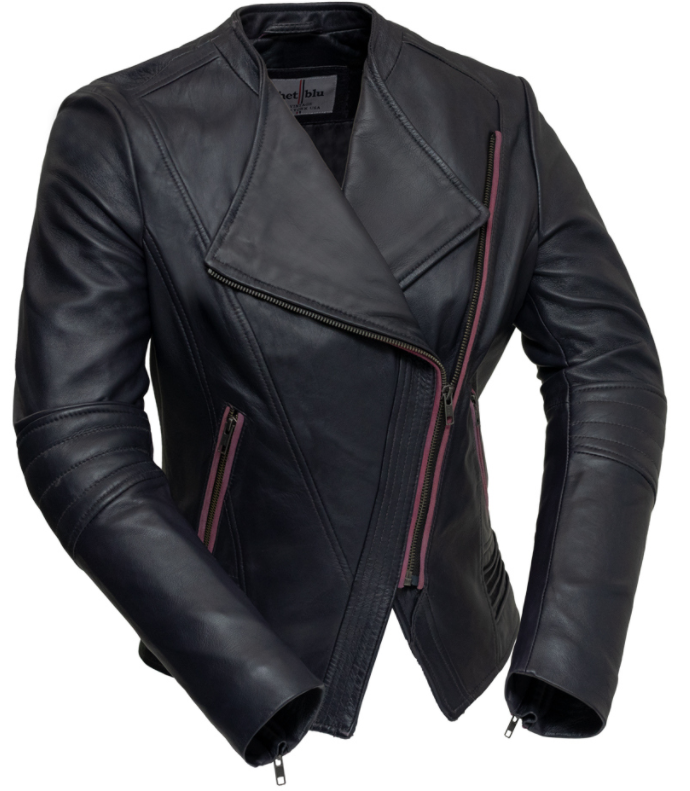 Leather Motorcycle Jacket - Women's - Violet Or Black - WBL1395-FM