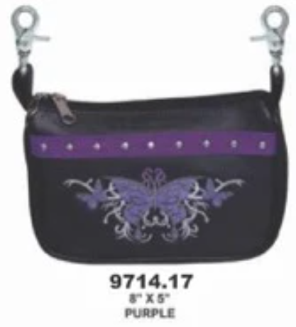 Ladies Studded Clip On Bag With Purple Butterfly Embroidery - 9714-17-UN