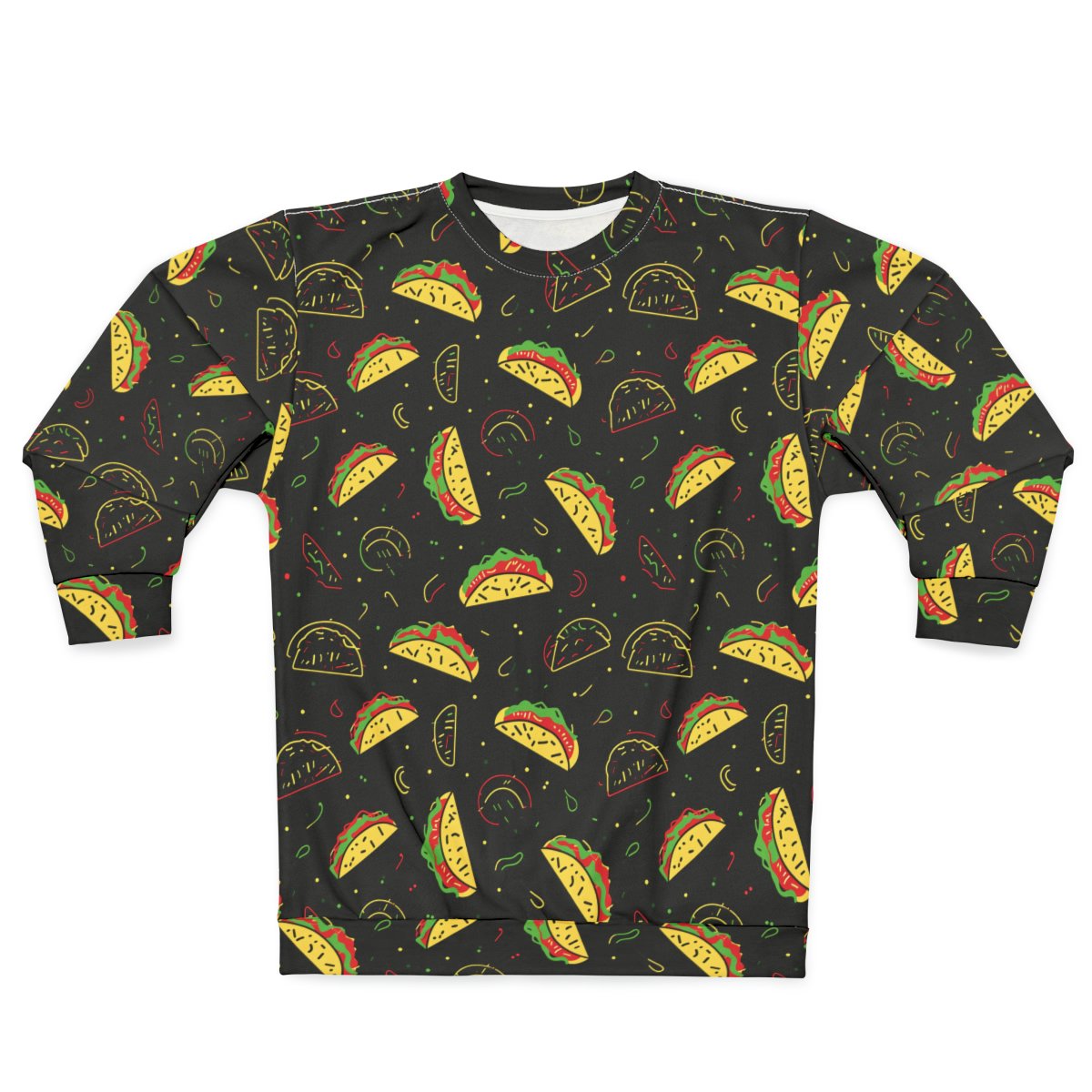 Neon Taco Doodles - Red Green Yellow on Black - Unisex Sweatshirt (AOP)