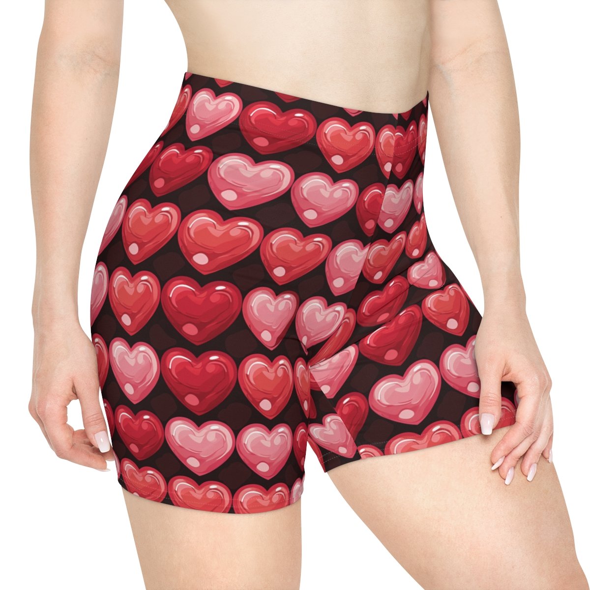Doodle Hearts - Pink Red on Black - Women's Biker Shorts Doodle Hearts - Pink Red on Black - Women's Biker Shorts