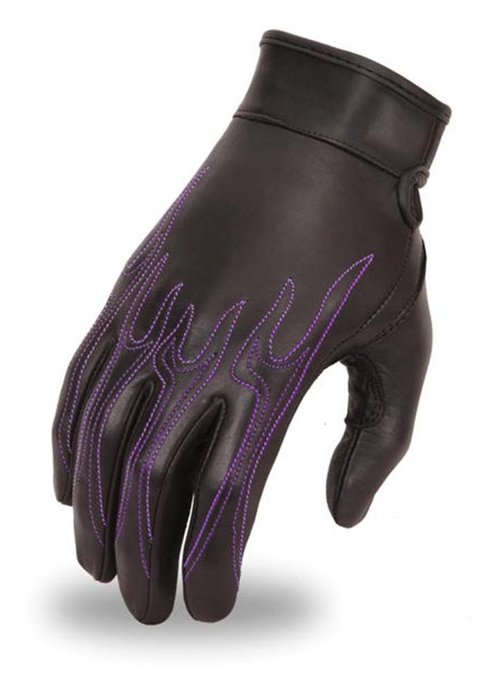 Women's Leather Motorcycle Gloves - Flame Design - FI113GEL-FM