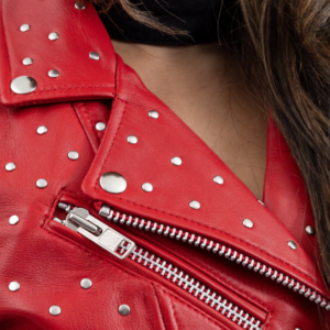 Red Leather Motorcycle Jacket - Women's - Handcrafted Studs - Claudia - WBL1723-RED-FM