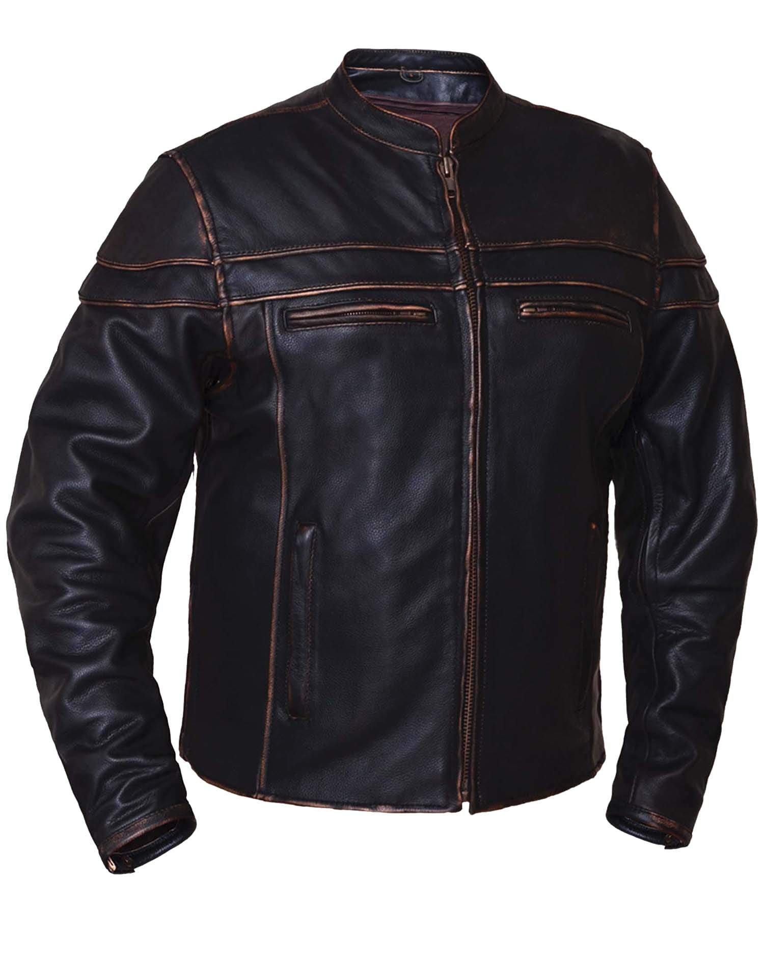 Leather Motorcycle Jacket - Men's - Colorado Brown - Ultra - 6037-RUB-UN