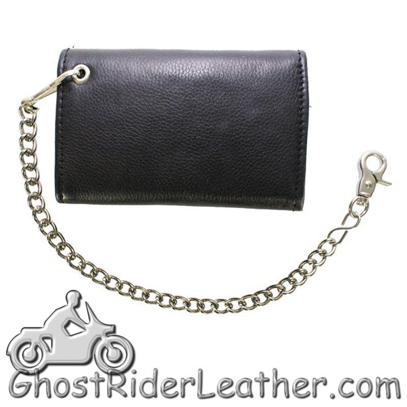 Leather Chain Wallet - Black - Naked - Trifold With Snaps - AC52-11-DL