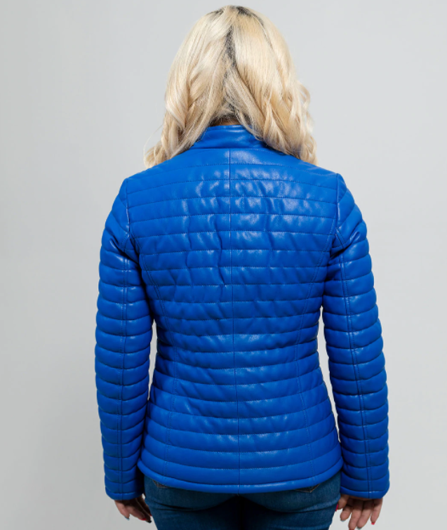 Vegan Leather Puffer Jacket - Women's - Blue - Skylar - WBL-1010VGL-FM