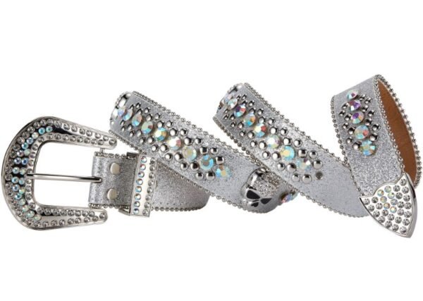 Unisex Rhinestone Bling Belt - Silver - Skulls - Rhinestones - Faux Leather - FBL20-DL